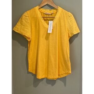 Soft Surroundings Philippa Gauze Tee Top Raw‎ Edge V Neck Short Sleeve  NWT